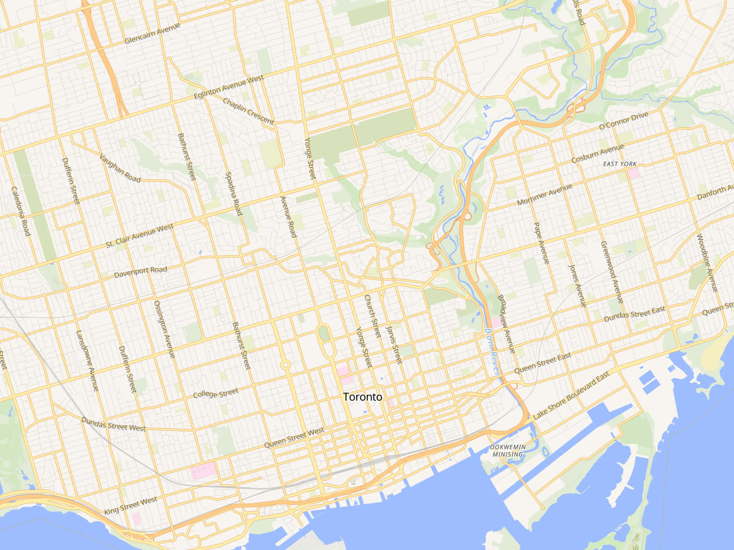Map of central Toronto, from Yonge and Eglinton down to Union Station by the lake.